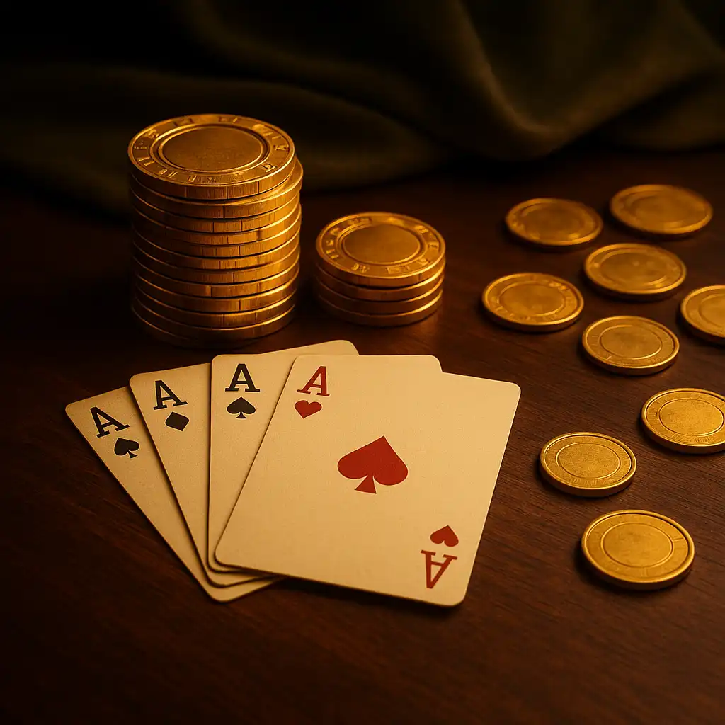 Goldene Spielautomaten-Symbole und Chips im Glorion Kasino Design
