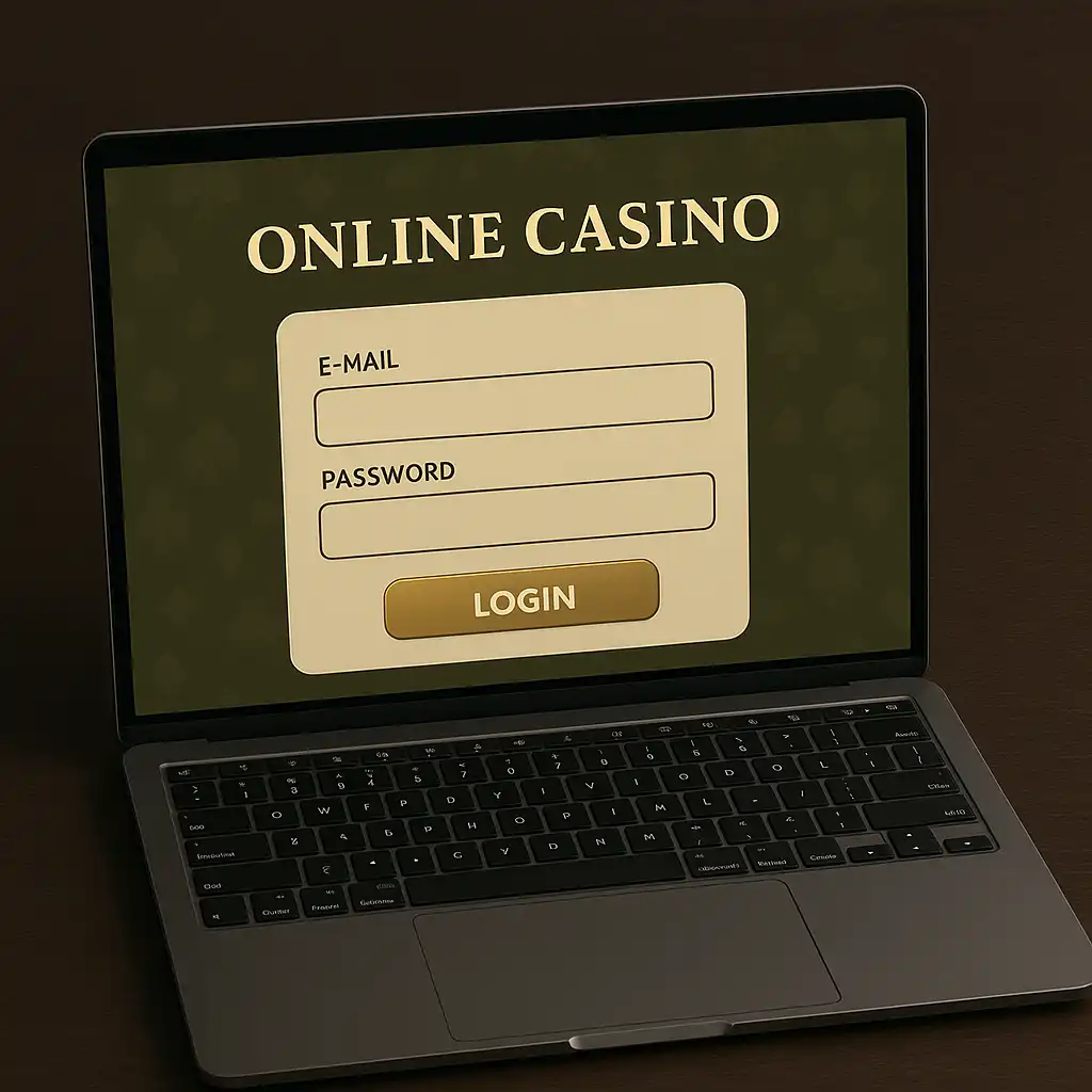 Login-Bildschirm des Glorion Kasino auf einem Laptop